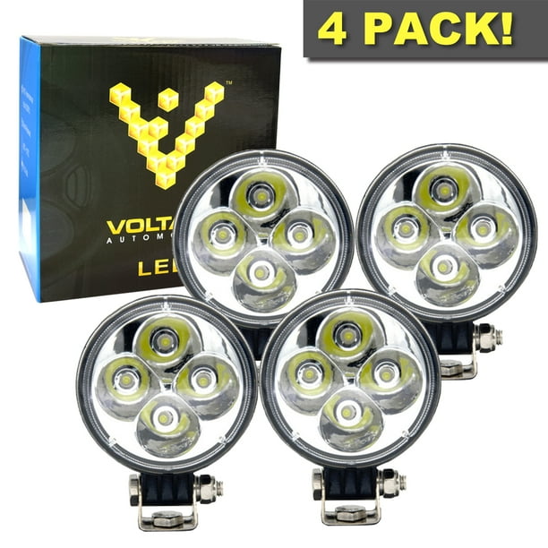 Voltage Automotive LED 3 Inch Round Fog Light 12W 6000K Spot Light, 4 Pack