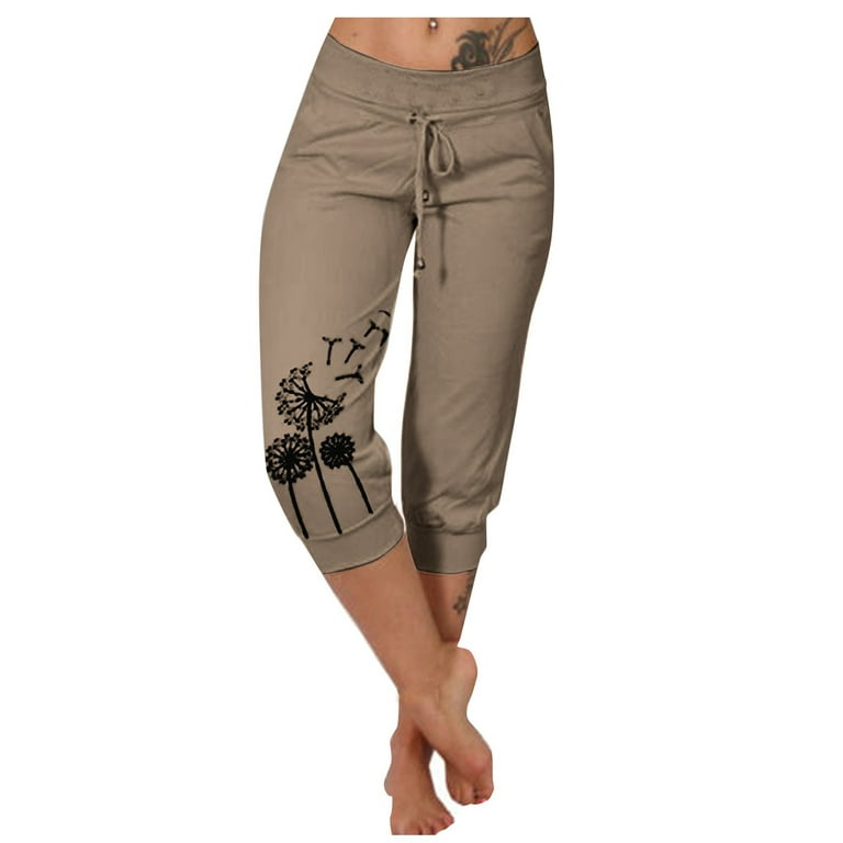 Ovticza Women's Yoga Petite Lightweight Capri Pants Slim Casual Summer Gym  Pull on Capris Athletic Cropped Crop Pants Khaki XL 