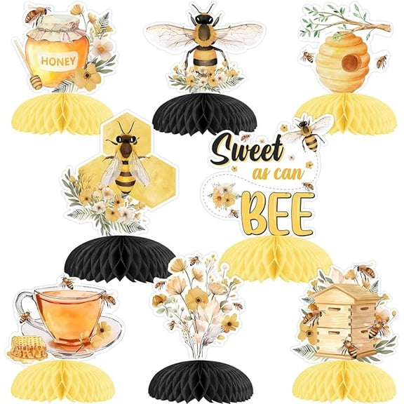 8 Pieces Bee Honeycomb Centerpieces, Bumblebee Honey Flower Table Toppers, Bee Themed Baby Shower Gender Reveal Birthday Bee Day Festival Home School Party Decoration Supplies