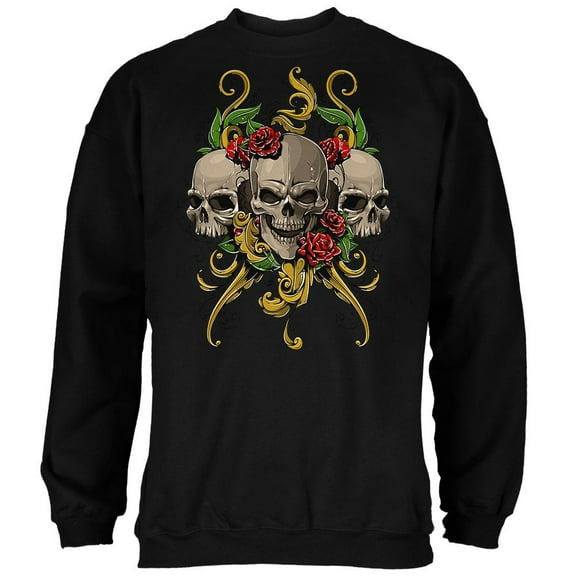 Skulls and Roses Mens Sweatshirt Black 3X-LG