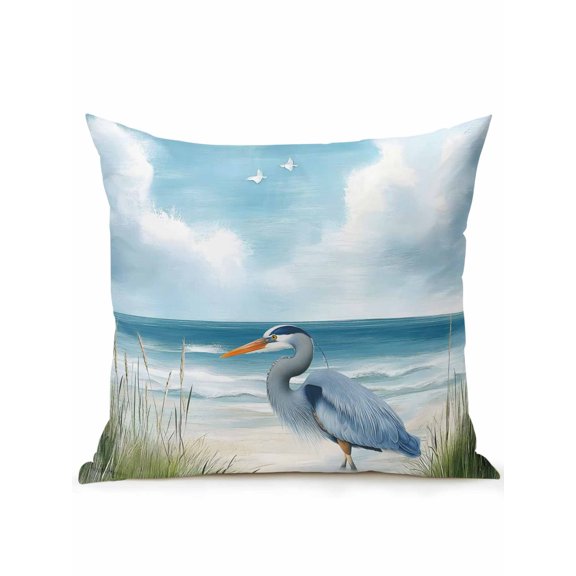 Outdoor Pillows Waterproof, Coastal Birds Bedding Throw Pillows with Insert for Couch Sofa Bed, Seabird Summer Tropical Beach 18x18 Inch Pillowcases Decorative Camping Patio Pillow Set of 1