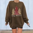 thumbnail image 2 of Scyoekwg Christmas Sweatshirts for Women Oversized Crewneck Fleece Sweatshirt Leopard Plaid Christmas Tree Print Long Sleeve Tops Pullover Blouses #A=Coffee XL(10), 2 of 7