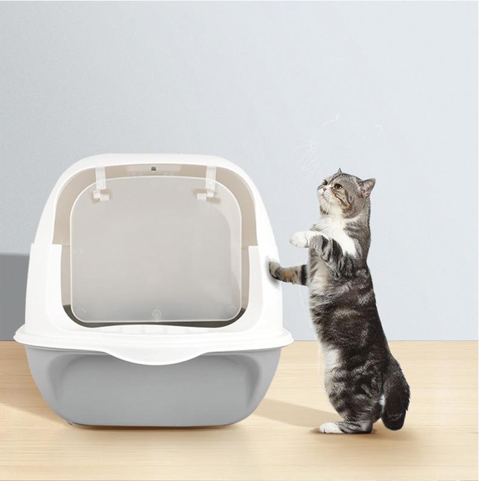 Cat Litter Box Odor Proof Dome,Fully Enclosed Large Cat Toilet Anti-Splash Easy Open Top Removable Base Quick Cleaning,Wide Entry Comfortable Interior Stable Non-Slip Design,for cats homes-Gray