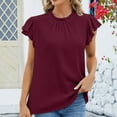 thumbnail image 4 of Timegard Womens Summer Tops Ruffle Cap Sleeve Crewneck Ruched Solid Color Beach Wear Casual Loose Tops, 4 of 6