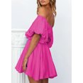 thumbnail image 3 of HOTAPEI Summer Dresses for Women Off Shoulder Dresses Lantern Sleeve Elastic Waist A-Line Casual Mini Dress, 3 of 5