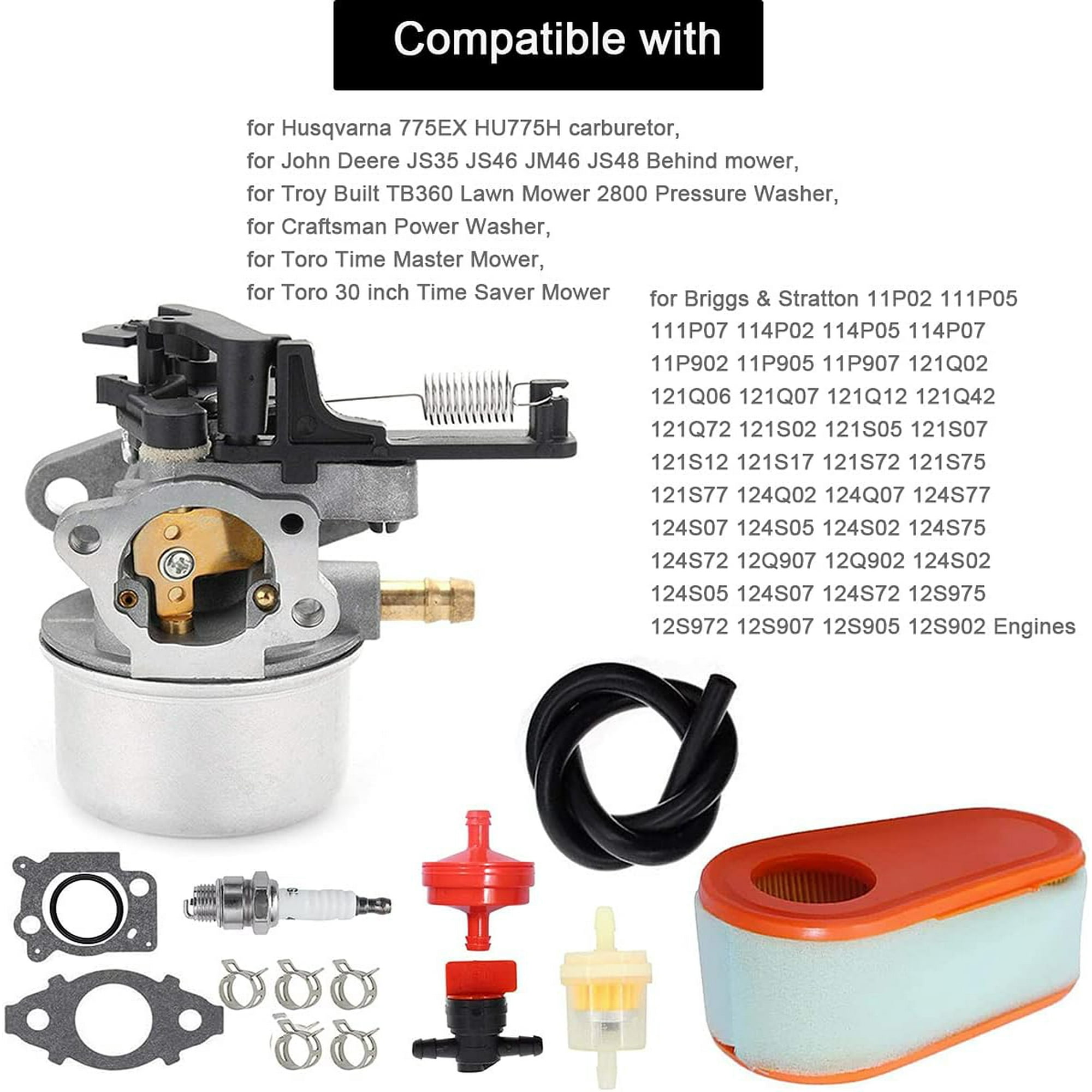 591137 590948 Carburetor for Briggs Stratton 111P02 114P02 11P902 121Q02 121Q07 121S02 121S07 121S75 124Q02 Pressure Washer 775EX TB360 Lawn Mower with 795066 Air Filter Walmart