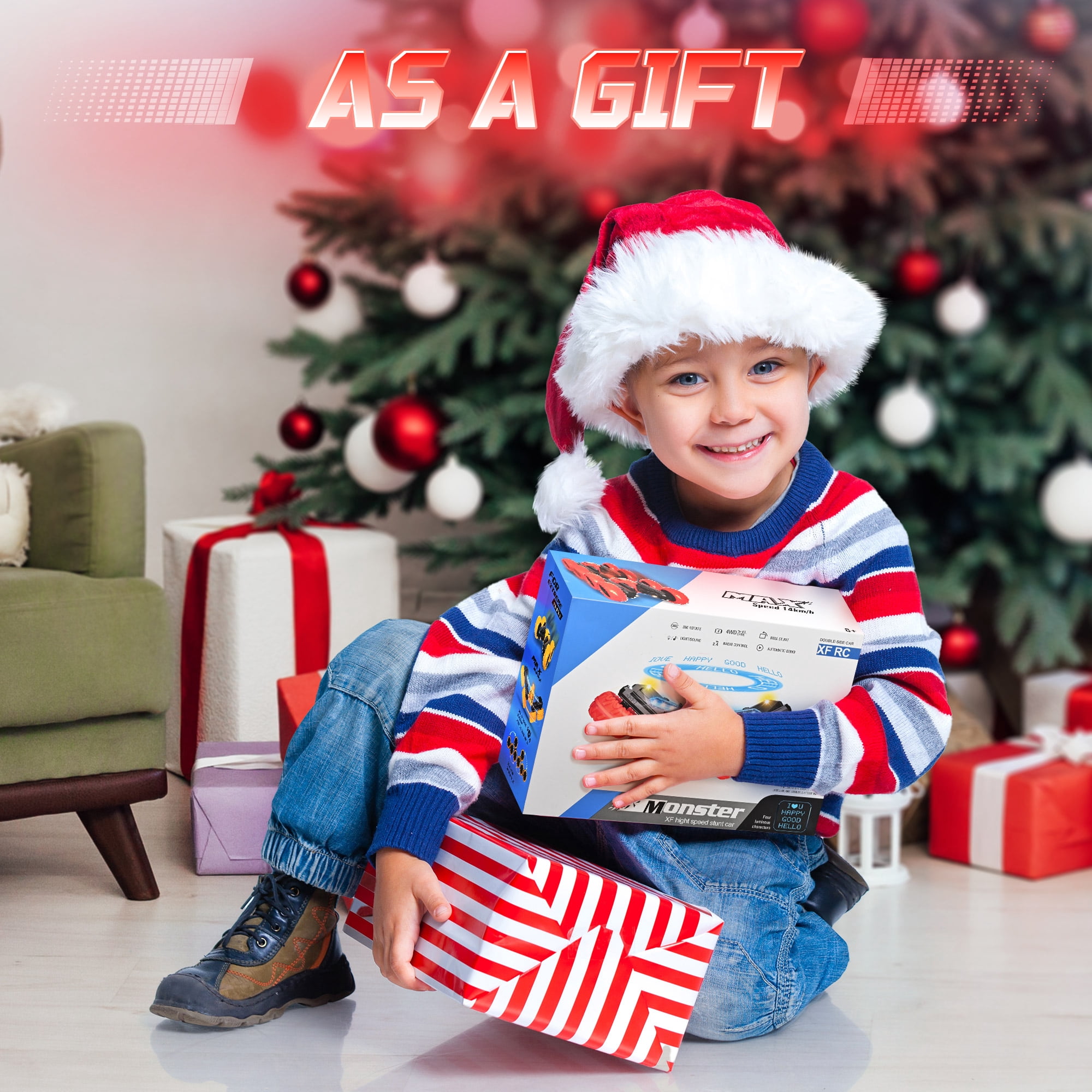 Remote Control Car, RC Stunt Car Toys, Double Sided Tornado RC Car, 4WD Off-Road Stunt Car with 360° Flips Lights Word for Indoor/Outdoor