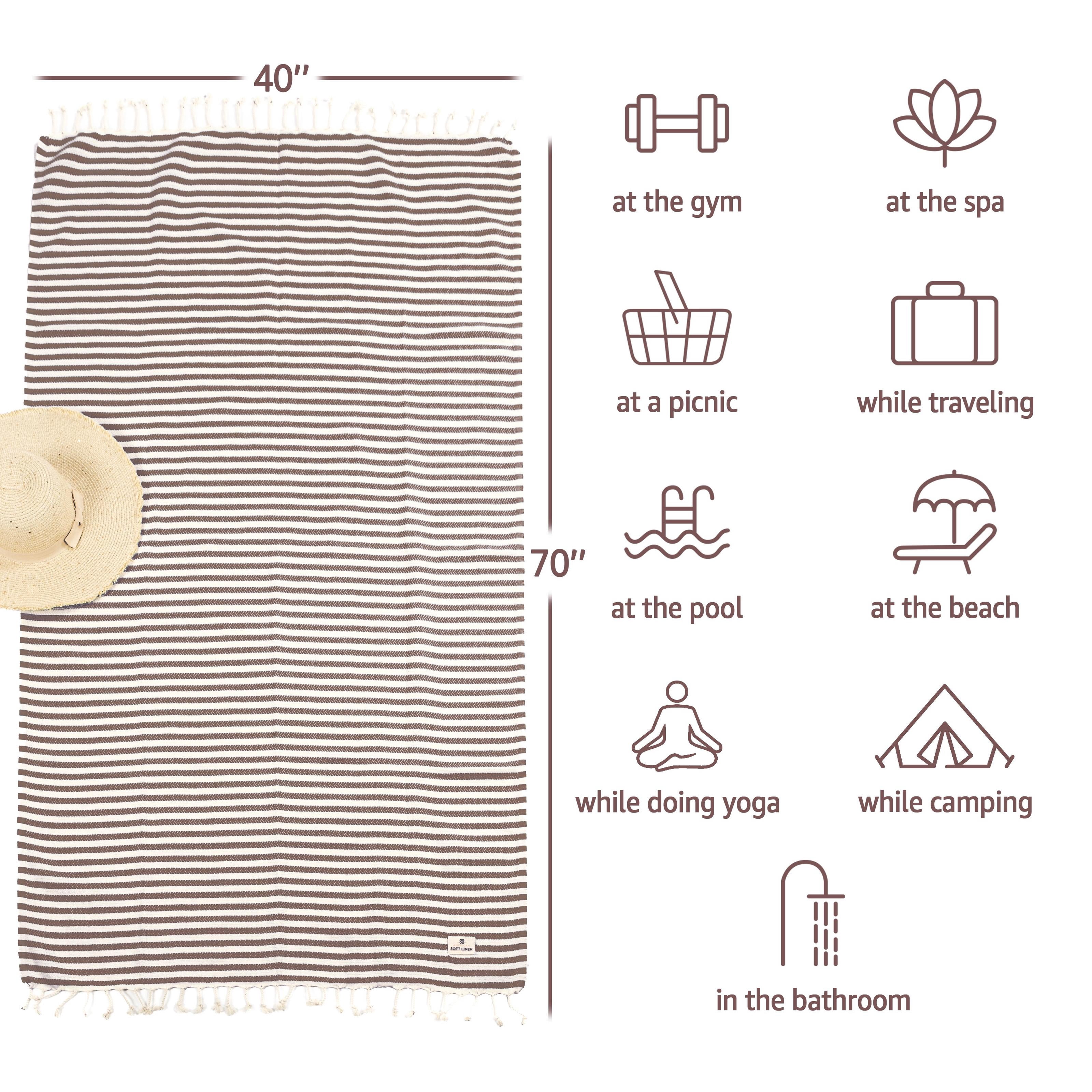 American Soft Linen 100% Cotton Turkish Peshtemal Beach Towels, 35"x60" size 4 Pack Swim Towels for Beach and Pool Towels, Brown