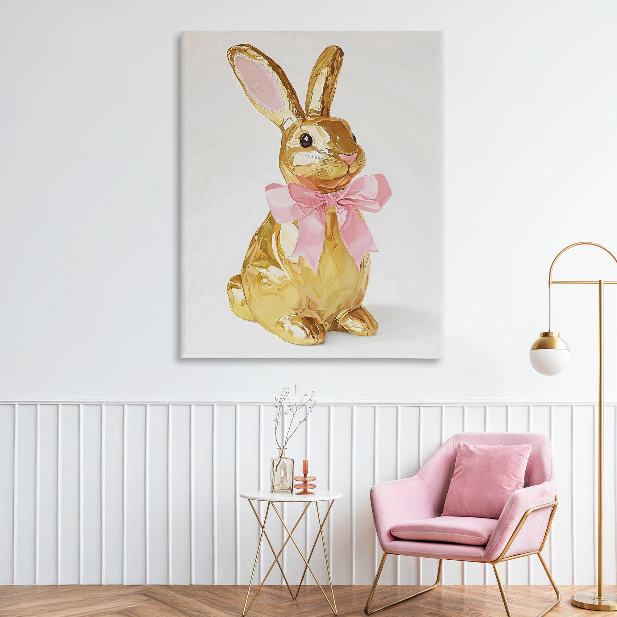 Stupell Industries Golden Easter Bunny with Ribbon Canvas Wall Art, design by The Prints Vibe