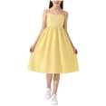 thumbnail image 2 of BRGZLK Girl's Summer Maxi Dress Solid Color Round Neck Sleeveless High Waist Casual Comfortable A Line Flowy Casual Long Dresses for Party Yellow 8-9 Years, 2 of 5