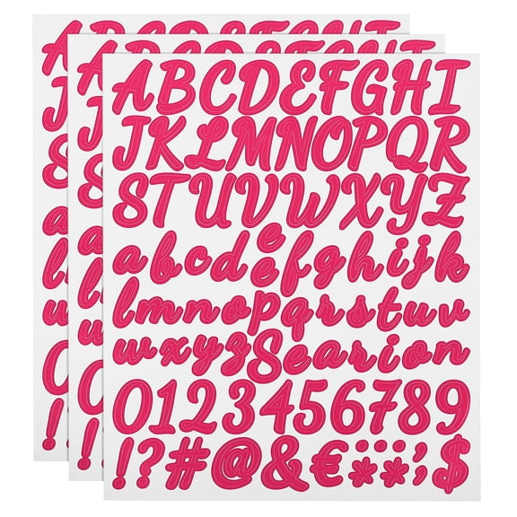 Uxcell 3 Sheet 252 Pcs Self Adhesive Vinyl Letter Number Stickers Kit (Fuchsia, 1 Inch)