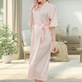 thumbnail image 2 of Women's Silk Robes for Bride Bridesmaid Short Satin Bathrobe Wedding Party Silky V-neck Loungewear with Pocket,Pink,XL, 2 of 7