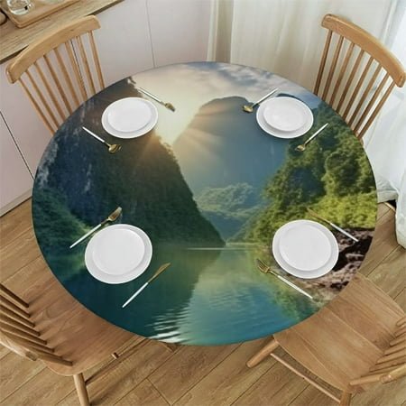 

Xllo0ord Round Tablecloth with Elastic Edged Mountain Sky Scenery Round Tablecloth Tablecloths Elastic Fitted Indoor Outdoor Fits Tables 46 -50