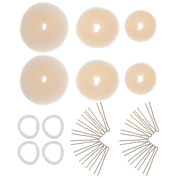 unbranded  2 Sets Doughnut Bun Styler Women's Hair U-shaped Hairpins Elastic Ties Miss