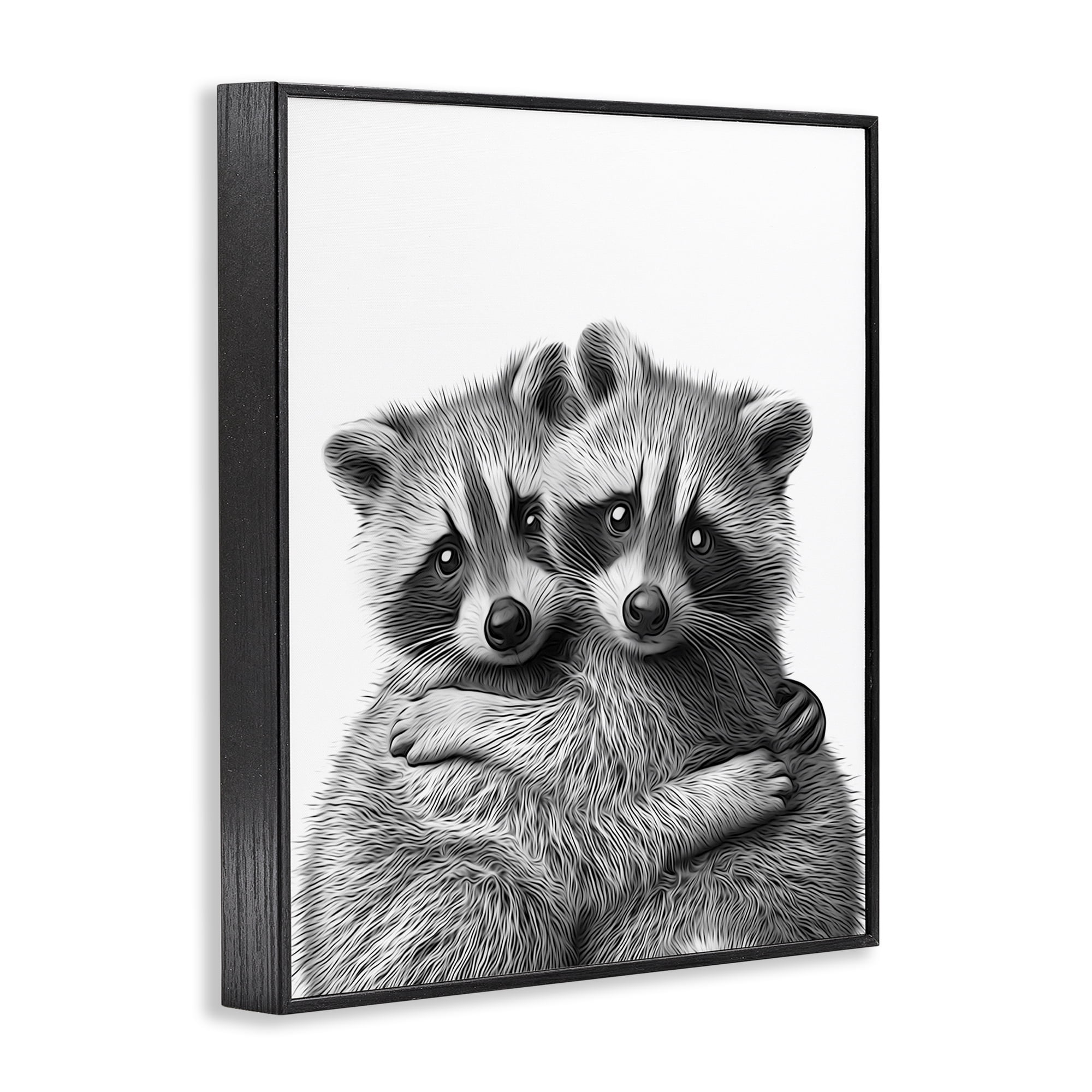 Stupell Industries Two Hugging Raccoons Animals & Insects Painting Black Framed Art Print Wall Art, 24 x 30