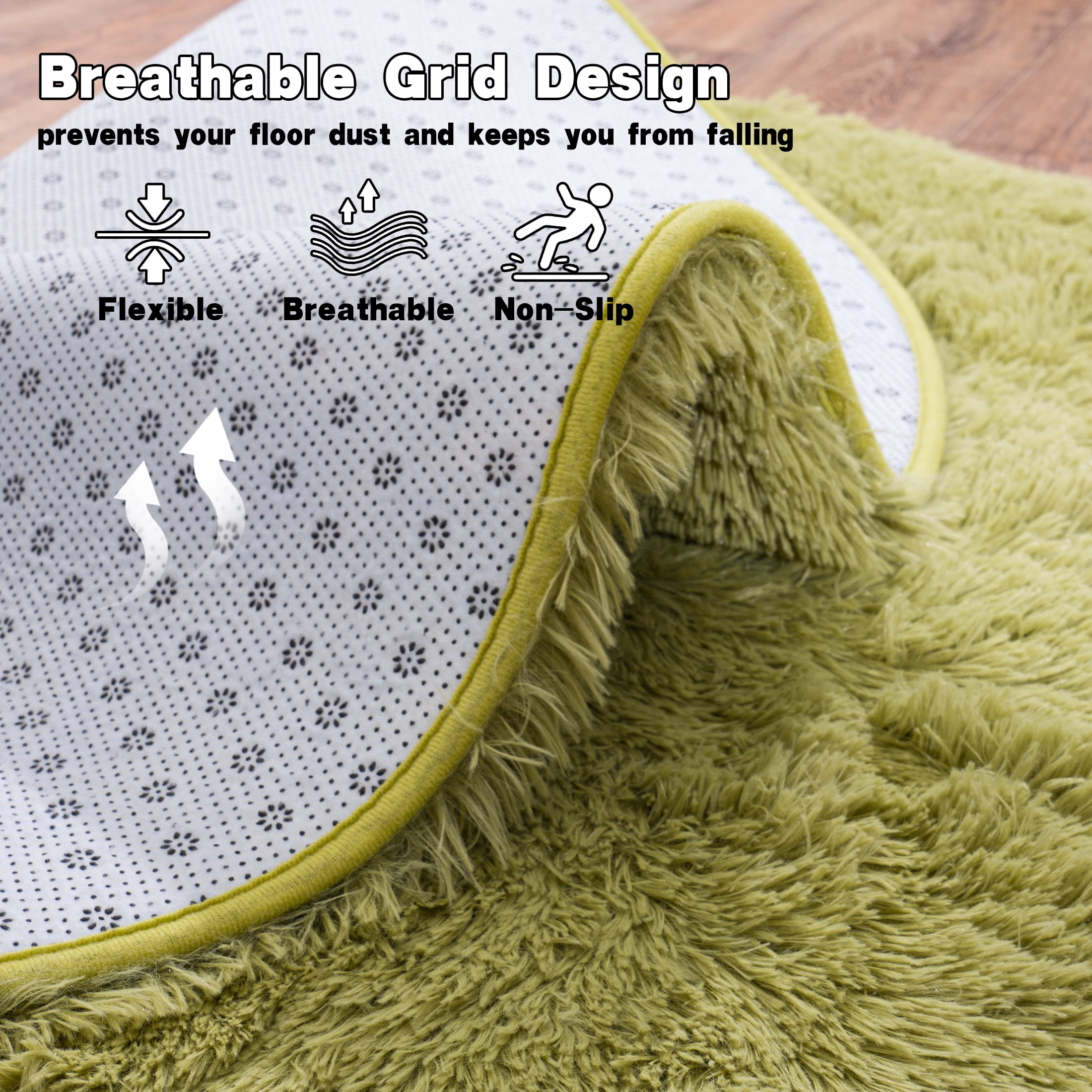 Socofuz Soft Round Fluffy Rug, Indoor Modern Carpet for Bedroom Kids Room Nursery, 4'x 4',Grass green