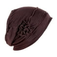 thumbnail image 2 of Clearance! Yigetop Women's Headscarf Women Splicing Model Hat Beading Hat Muslim Ruffle Cancer Chemo Hat Wrap Cap Brown, S, 2 of 5