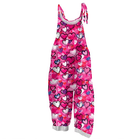 Fgvctg Valentine's Day Womens Jumpsuits Wide Leg Pant Trendy Love Heart Print Overalls Sleeveless Romper Spaghetti Straps Jumpsuits Loose Bib Overalls Sprimg Clothes With Pockets Hot Pink 3XL