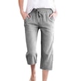 thumbnail image 2 of Yertdoel Linen Capri Pants for Women, Striped Print Elastic Waist Drawstring Pants Soft Lightweight Summer Daily Casual Cropped Pants, S-3XL, 2 of 6