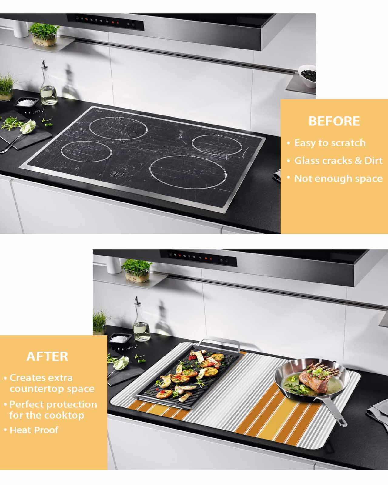 nqOlkjepod Large Induction Cooktop Protector Mat 36"x21", Orange Stripes Stove Top Covers for Electric Stove, Modern Farmhouse Simple Vertical Lines Stove Burner Cover Mats, Glass Top Stove Cover