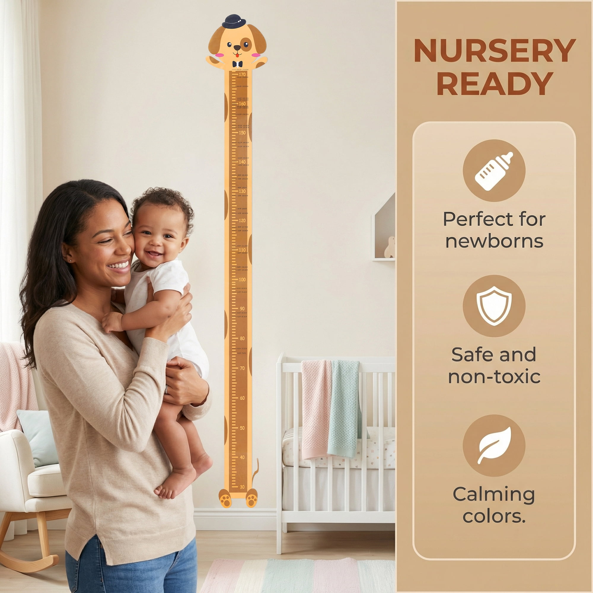 Unique Bargains Cartoon Animals Height Chart Sticker Tan 66.1" x 8.3"