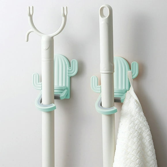 Ohmyroo Multi-Purpose Adhesive Wall Hook for Mops, Brooms, and Tools, Strong Traceless Hanging Storage for Bathroom, Closet, or Utility Room