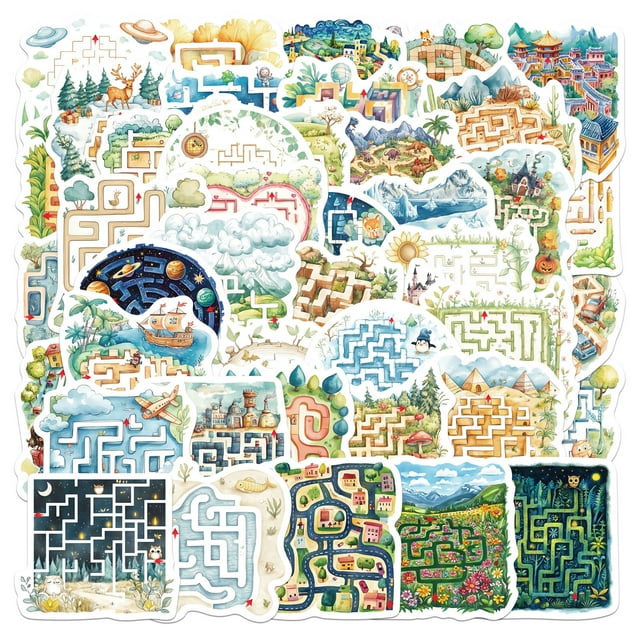 Paquete de pegatinas Cartoon Maze Game, 50 piezas, rompecabezas creativo