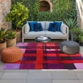thumbnail image 2 of Red Purple Outdoor Rug for Patio/Deck/Porch, Non-Slip Large Area Rug 6 x 9 Ft, Striped Plaid Modern Abstract Oil Painting Indoor Outdoor Rugs Washable Area Rugs, Reversible Camping Rug Carpet Runner, 2 of 8