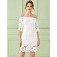 thumbnail image 4 of Mini vestido elegante holgado de manga corta con encaje floral vintage y hombros descubiertos para mujer Adepaton WRMH-229-15, 4 of 5