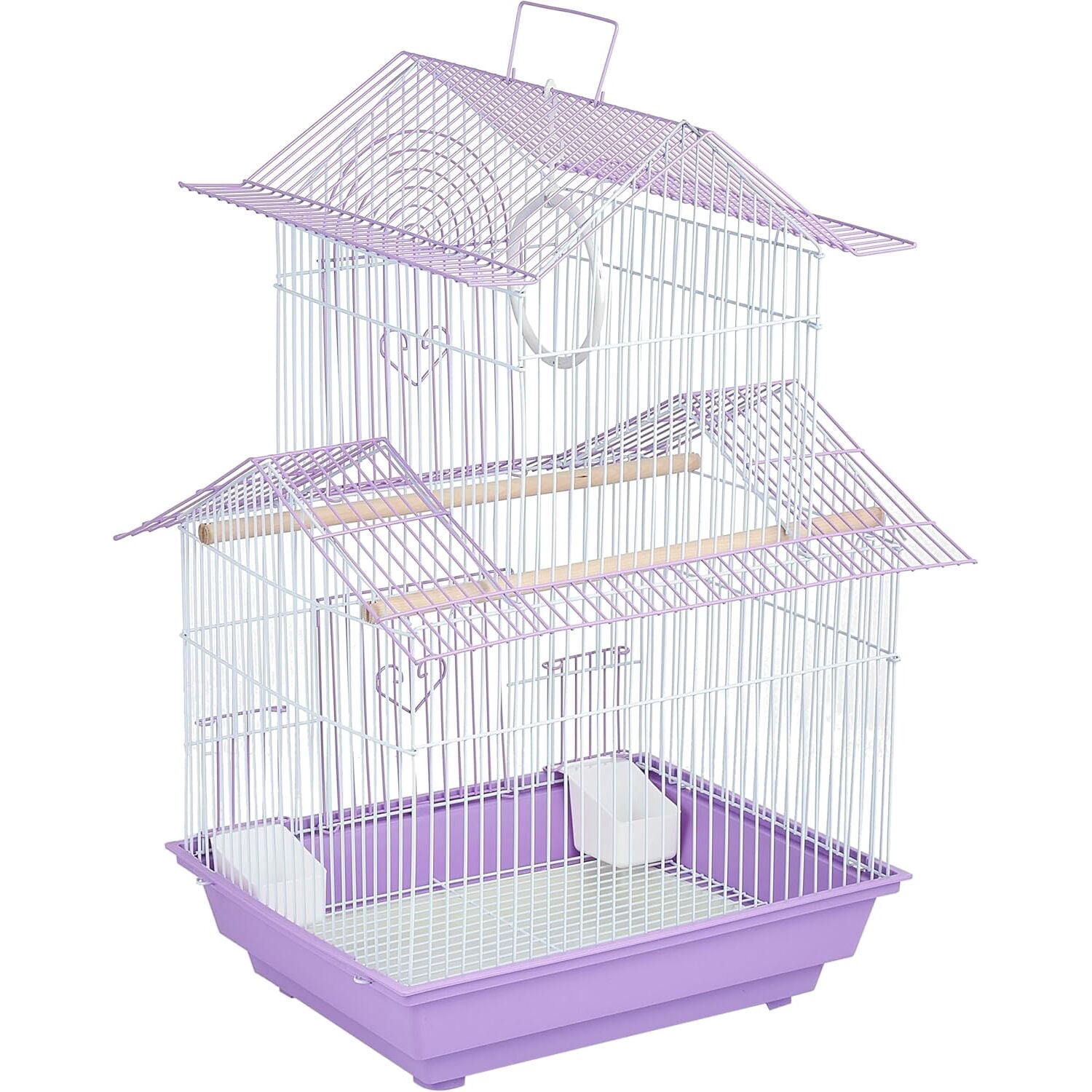 HomeStock Rustic Retreat Bird Cage with Natural Wood Accents, Durable Metal Construction, Spacious Interior, and Comfortable Features for Birds'-Color:Pink
