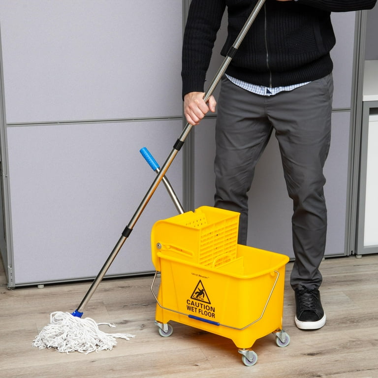 Mind Reader Bucket with Wringer and Mop Set 22 Qt 5.5 Gallon Floor Cleaning Wheels 16.25 L x 10.75 W x 24.5 H Yellow Walmart