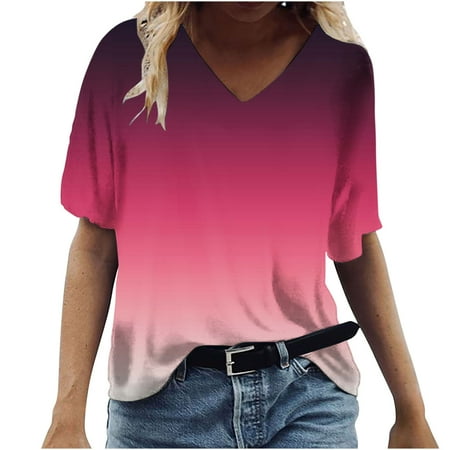 Patlollav Womens Summer Tops Short Sleeve Casual Shirts Floral Tee Trendy 2025 Basics V Neck Tshirts