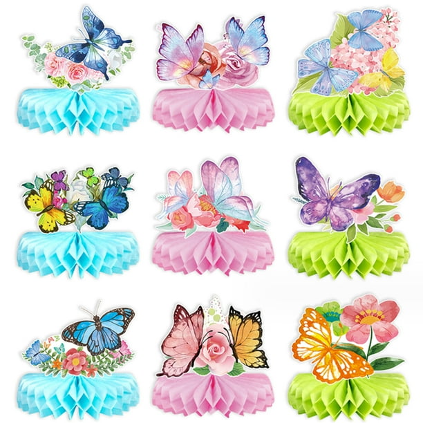 Decoración de mesa con flores, centros de mesa con forma de panal de abeja con patrones de mariposas vívidos, realza el ambiente de fiesta con papel de calidad y fácil montaje para su próxima