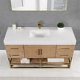 thumbnail image 6 of Bianco 60" Wood Vanity in Light Brown with  Composite Stone Top without Mirror, 6 of 15