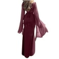 thumbnail image 3 of Sparkly Dresses for Women Women's Haute Couture Slim Long Sleeved Pleated Tie Irregular Long Dress Elegant Women's Evening Dress S-301 Wine S, 3 of 7