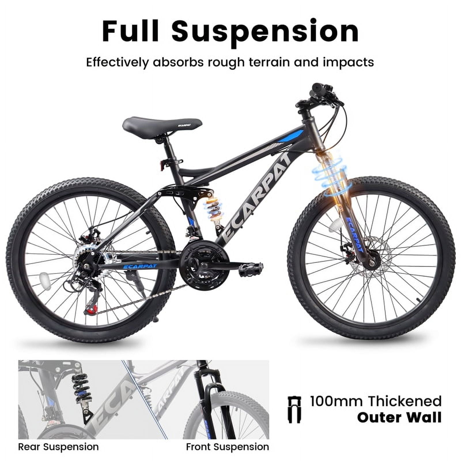 26 Inch Mountain Bike 21-Speed Dual Disc Brakes Front Rear Shock Absorption Durable Frame Unisex for Commuting and Travel