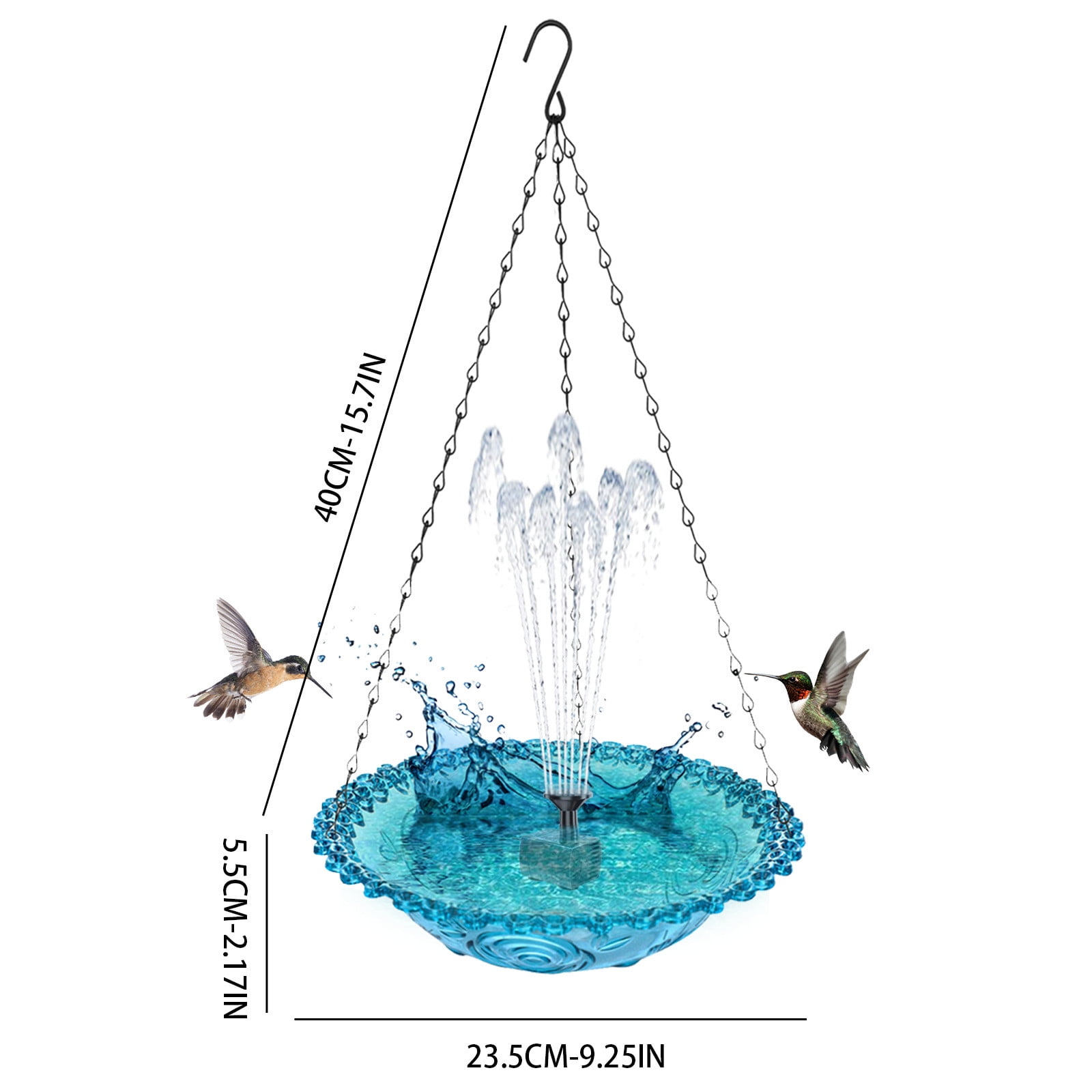 Birds Bath Fountains for Outdoor,18x9.2Inch Hanging Hummingbirds Feeder with Water Fountains Pump,Hummingbirds Fountains Water,Lightweight and Protable,Suitable for Outdoor Spaces of All Sizes