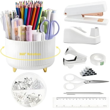 OEQOWBBU Office Desk Accessories, Wall Mount Plastic Pencil Holder with 10 Accessories, White, 10 Count, 1 Pack