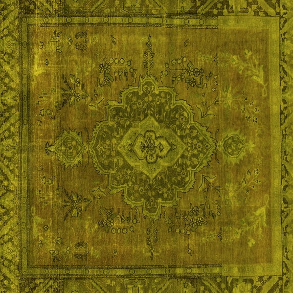 Ahgly Company Machine Washable Indoor Square Abstract Yellow Modern Area Rugs, 4' Square