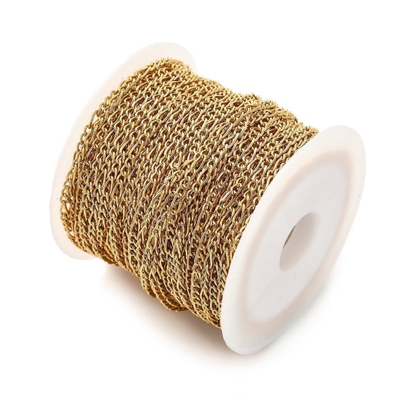 1 roll 304 Stainless Steel Twisted Chains Curb Chains Ion Plating(IP) with Spool Soldered Real 18K golden Plated 2x3x1mm 10m