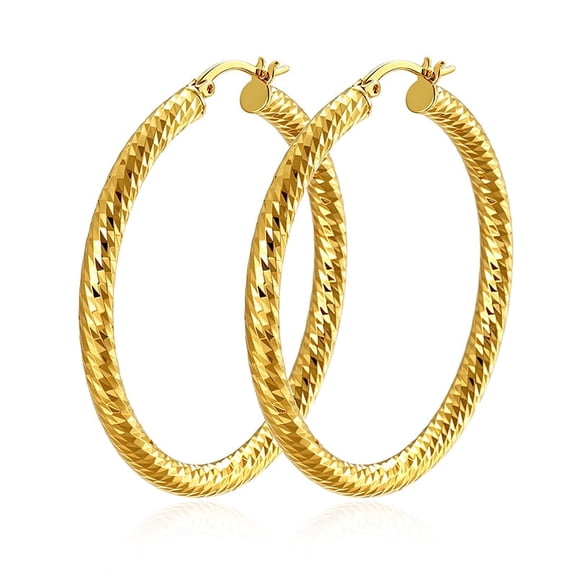 Miren Bold Hammered Hoop Earrings for Women, Chunky Geometric Clip-On Hoops with 925 Sterling Silver Needle, Lightweight, Gold & Silver Plated, 30–70mm