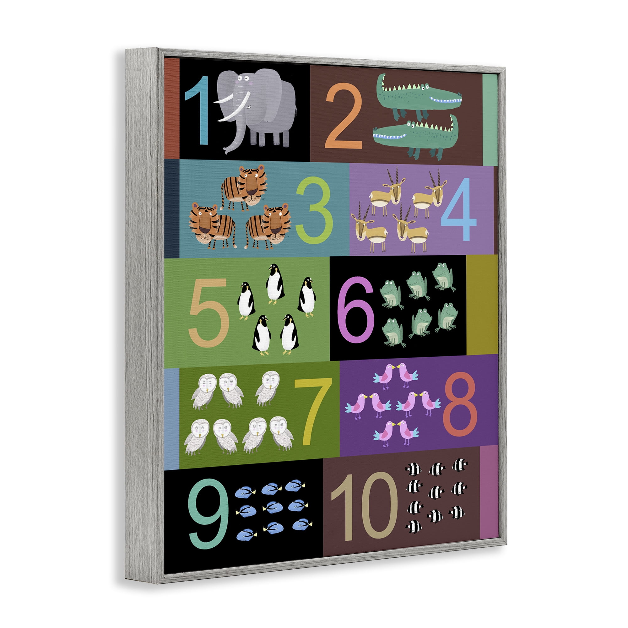 Blocked Kid's Educational Counting Gray Framed Giclee Art, design by Carla Daly