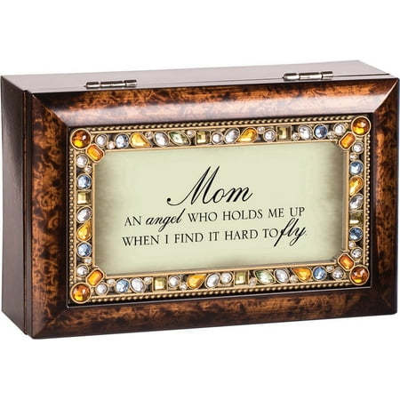 - Mom An Angel Jeweled Dark Wood Finish Jewelry Music Box - Plays Tune Wind Beneath My Wings