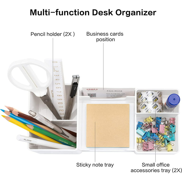 Desk Organizer, Desktop Organizer With Pencil Holders, Sticky Note