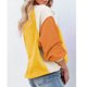 thumbnail image 3 of Sudadera de lana difusa con cuello redondo para mujer, informal, de moda, con manga larga abombada, color block, Tops amarillo S, 3 of 6