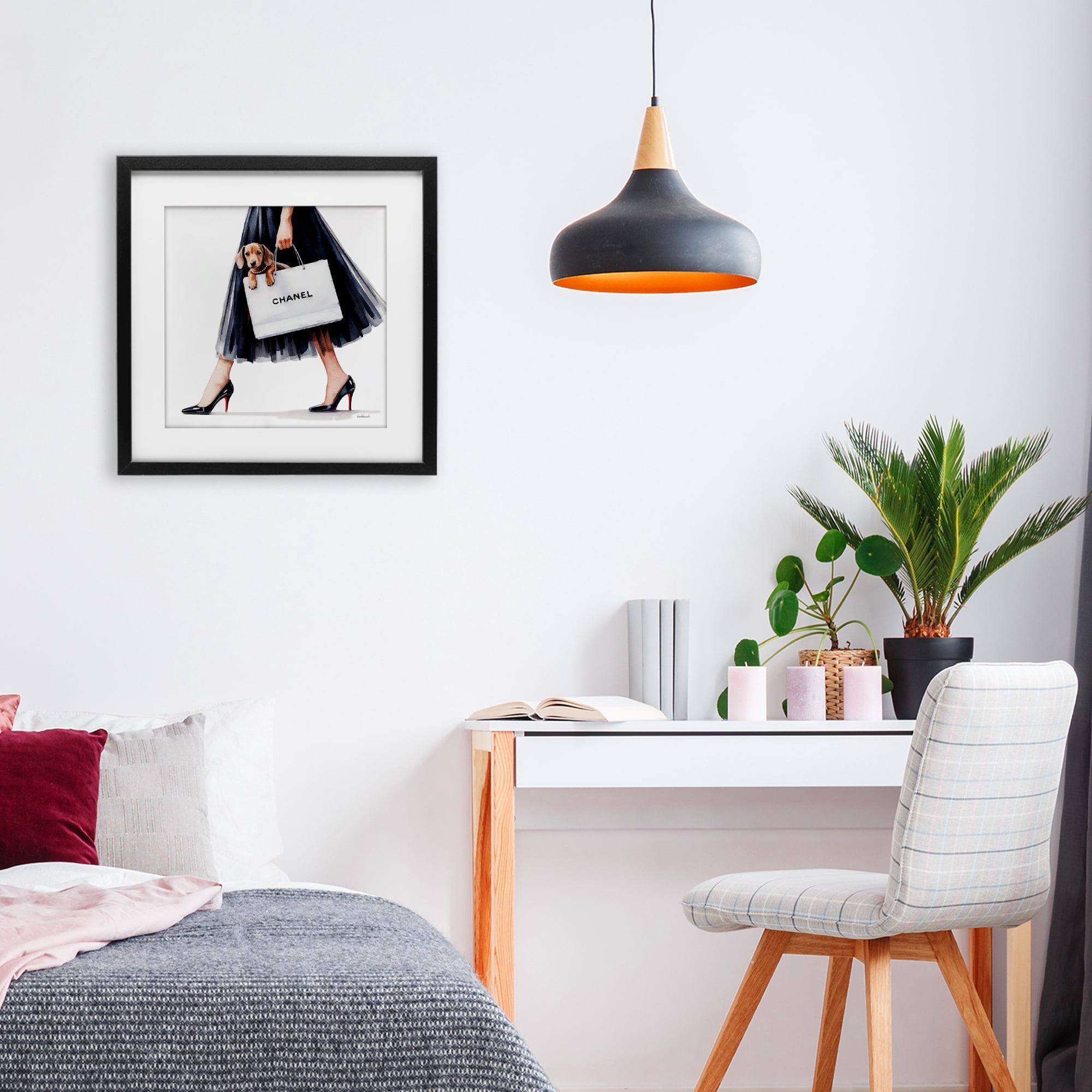 Stupell Industries Elegant Dog & Shopping Bag Black Framed Print Under Glass, design by Amanda Greenwood