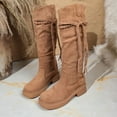 thumbnail image 6 of Viluyesy Womens Square Toe Boots, Thick Heeled Pull-On Fashion Tassel Suede Leather Knee High Boots Brown, 6 of 9