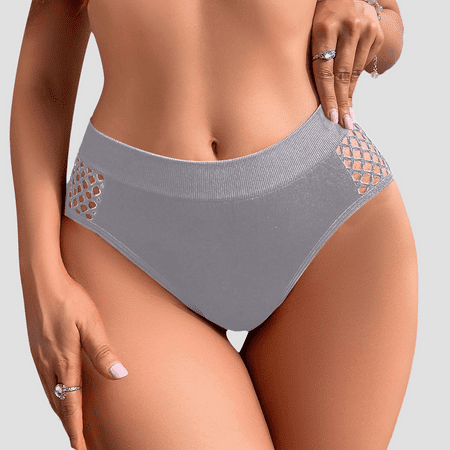 Fulorrnie Women s Mid Rise Mesh Lace Seamless Panties Breathable Nylon Underwear Tummy Control Cutout Design  Grey  L