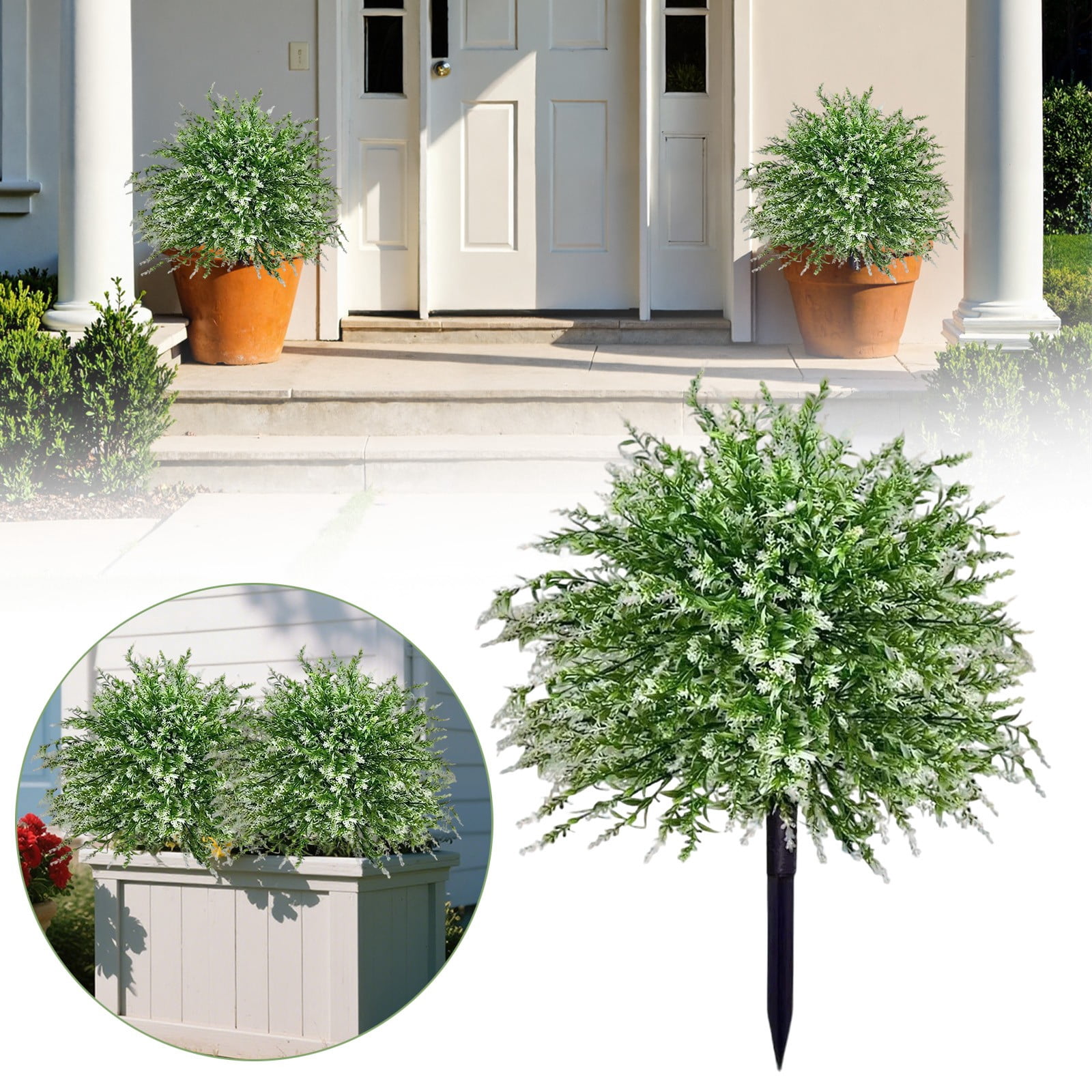 SMKE porch decor,ground insert,porch flower,decorative bush,floral decor,outdoor decoration,2-Pack 21.65" Artificial Flower Bushes,Red & White,with Ground Stakes for Outdoor Garden