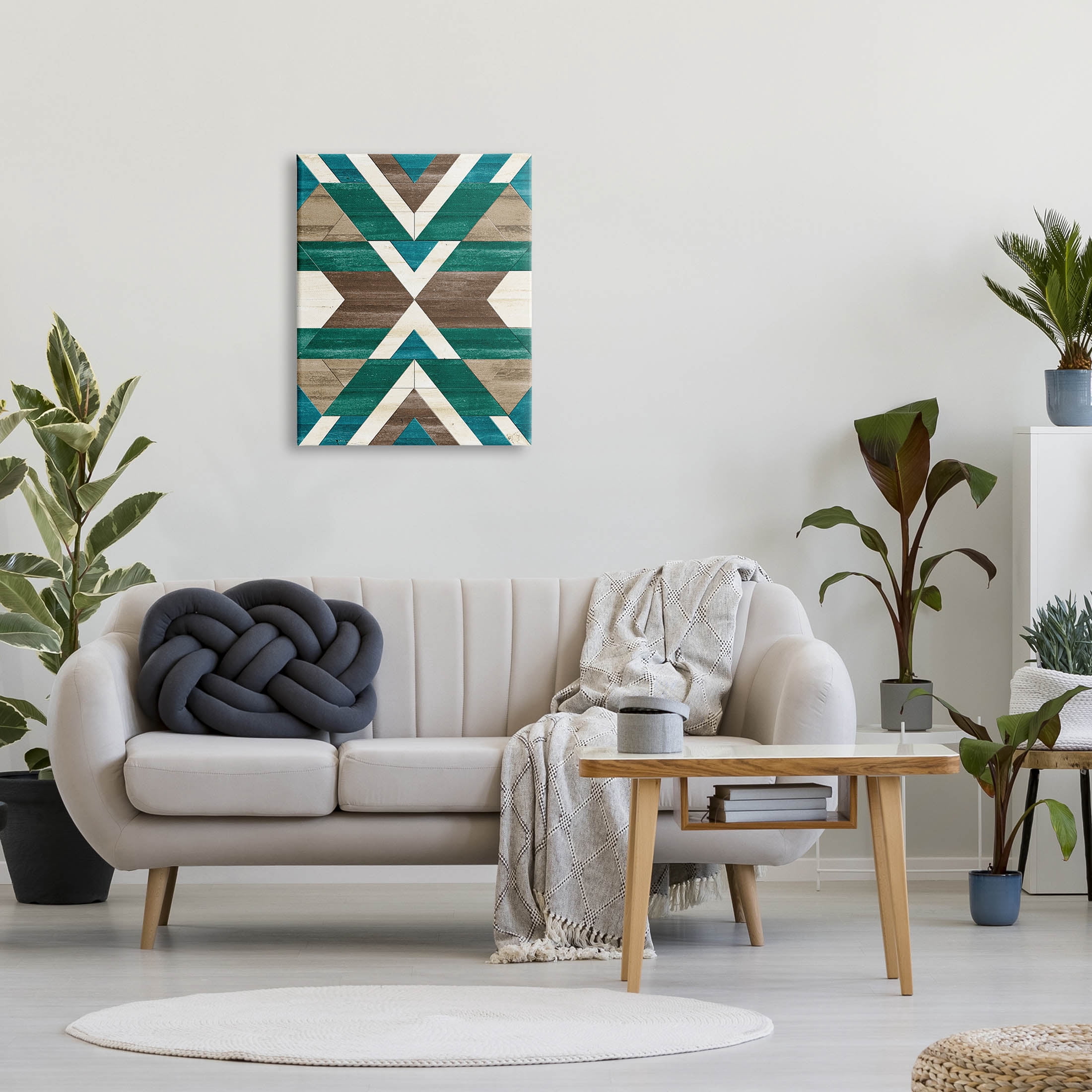 Green Aztec Geometric Pattern Abstract Graphic Art Gallery Wrapped Canvas Print Wall Art